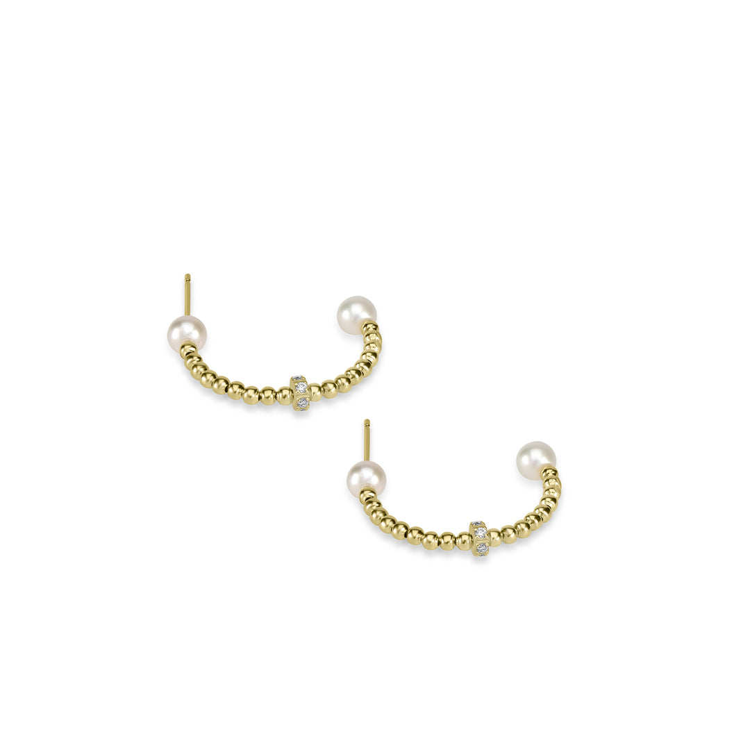 Pearl Beaded Hoop Earring in 18K YG