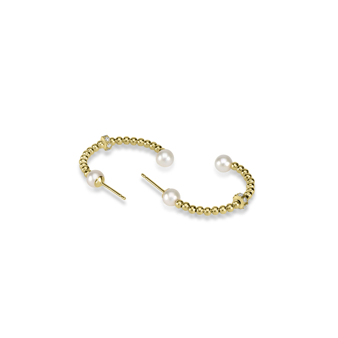 Pearl Beaded Hoop Earring in 18K YG