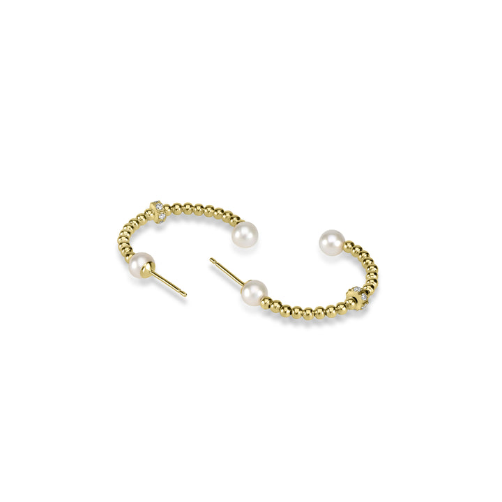 Pearl Beaded Hoop Earring in 18K YG