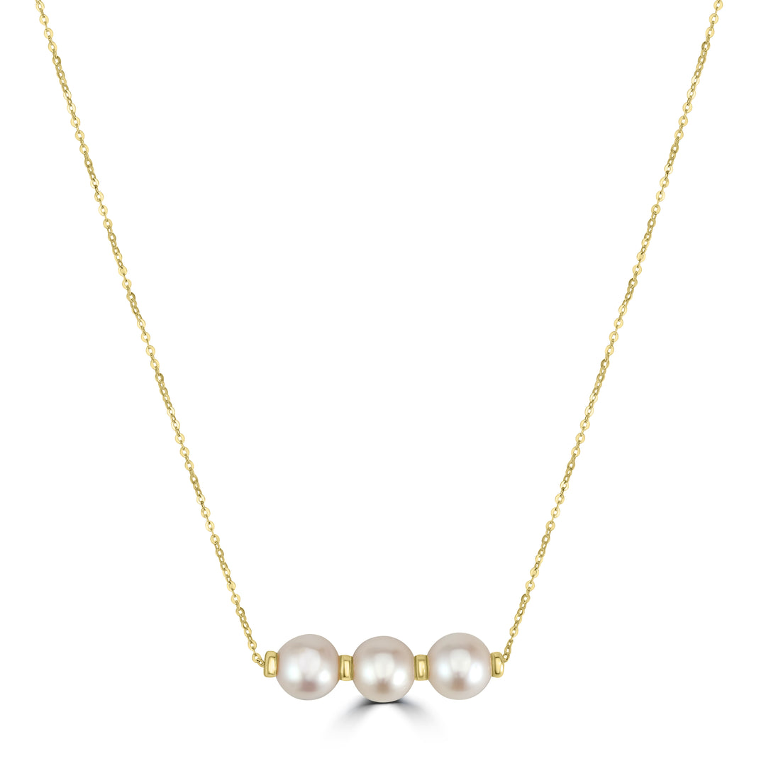 Pearl Beaded 3 Stone Necklace in 18K YG