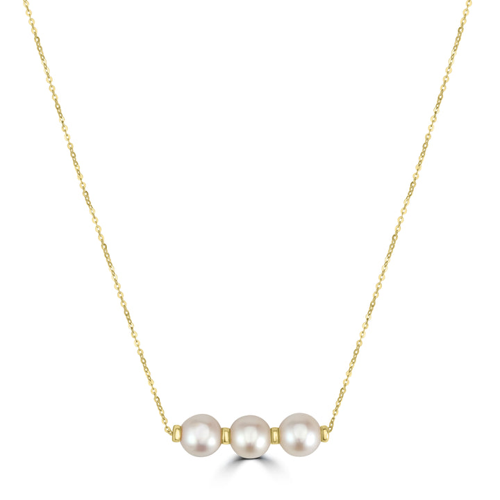 Pearl Beaded 3 Stone Necklace in 18K YG