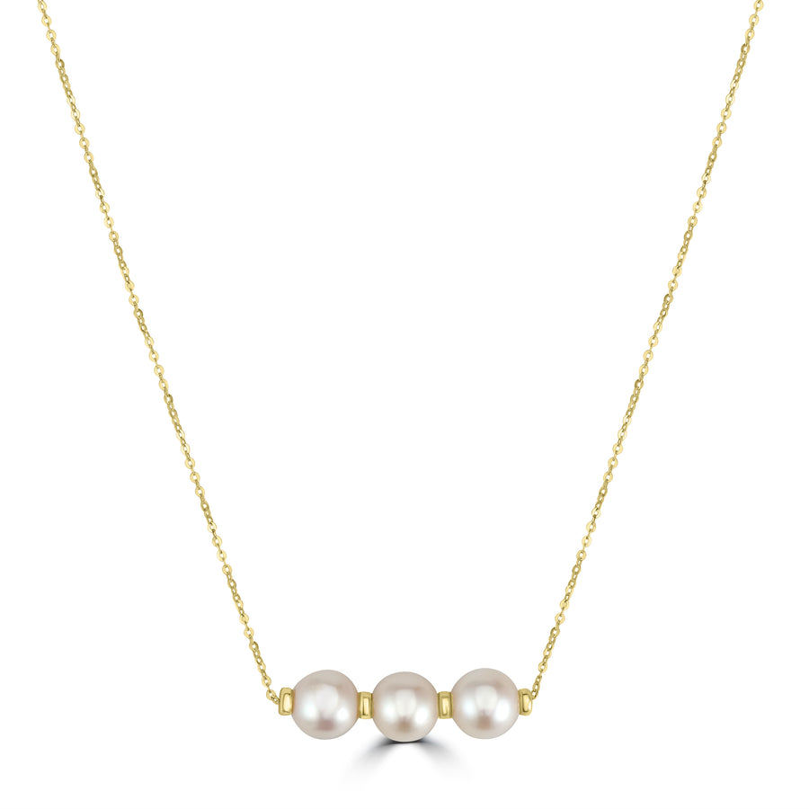 Pearl Beaded 3 Stone Necklace in 18K YG