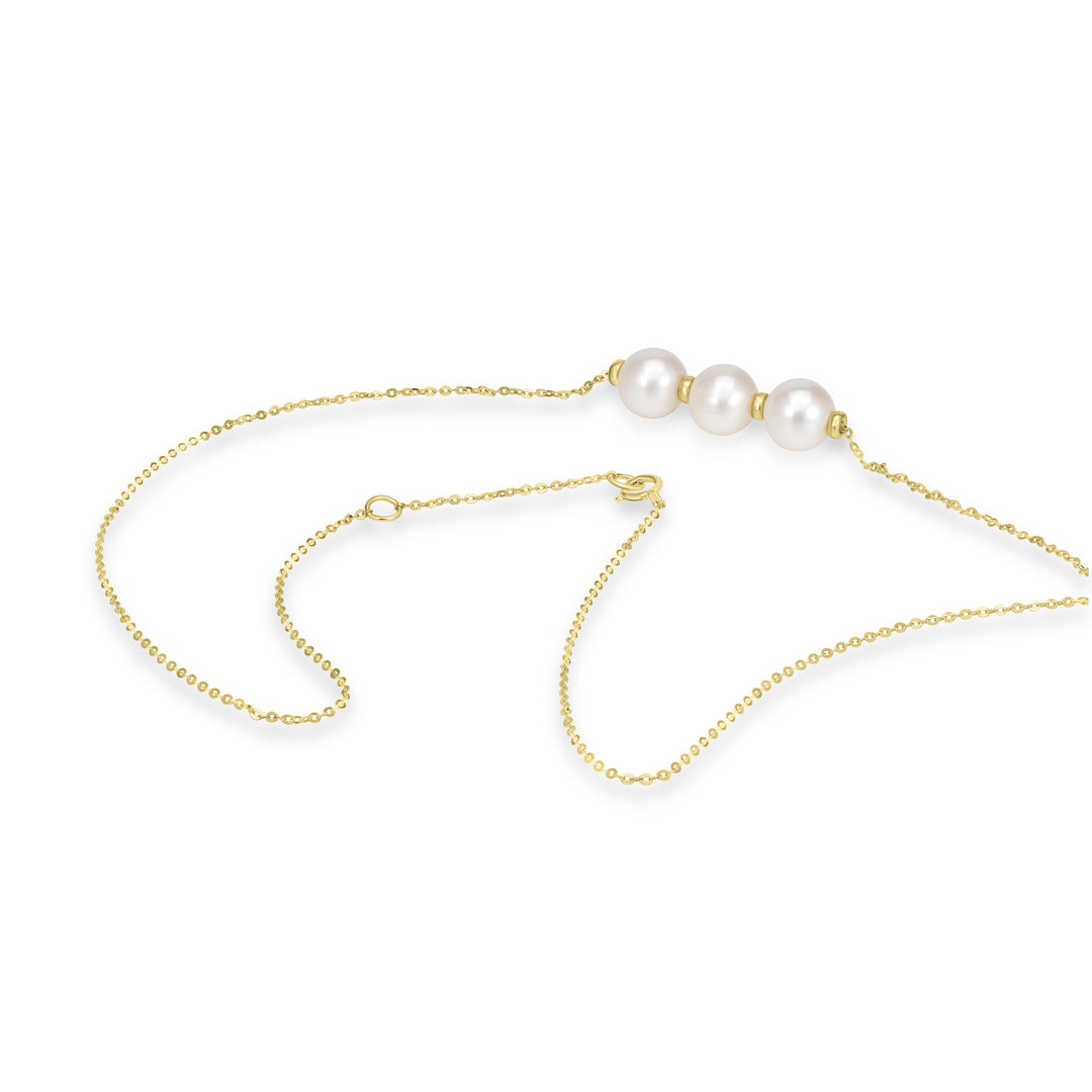 Pearl Beaded 3 Stone Necklace in 18K YG