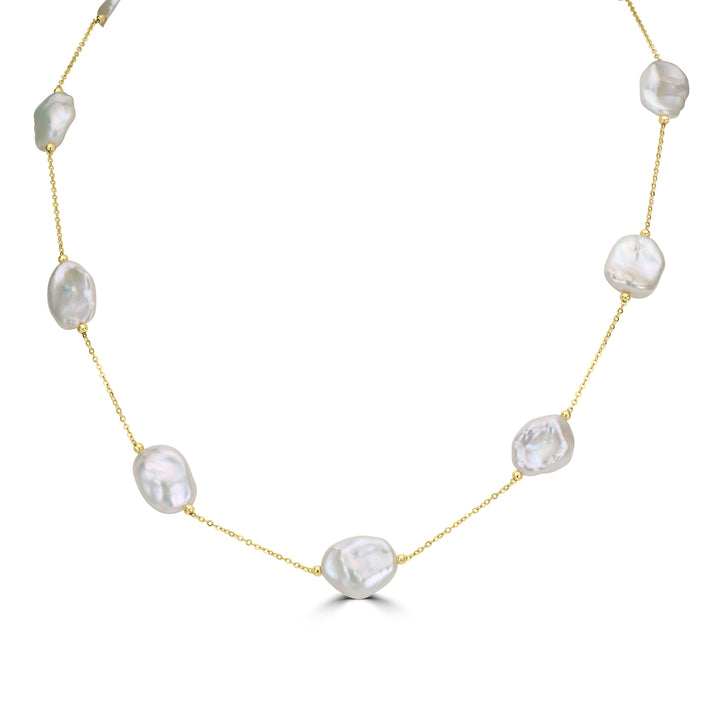 Pearl Beaded Station Necklace in 18K YG