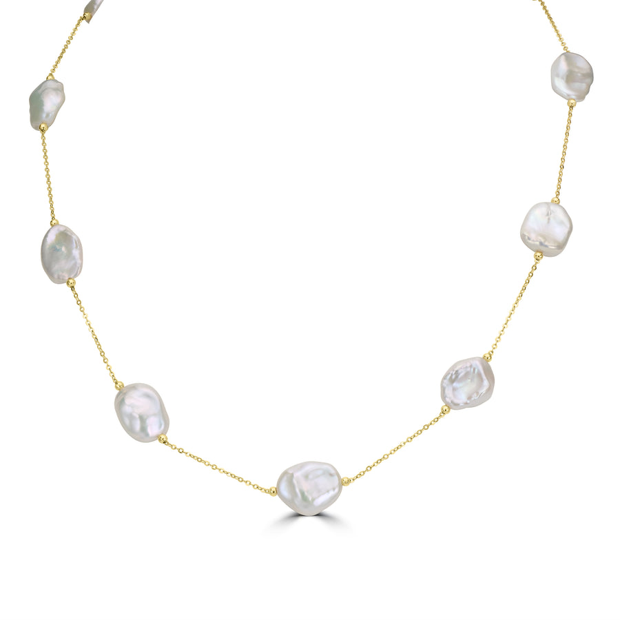 Pearl Beaded Station Necklace in 18K YG