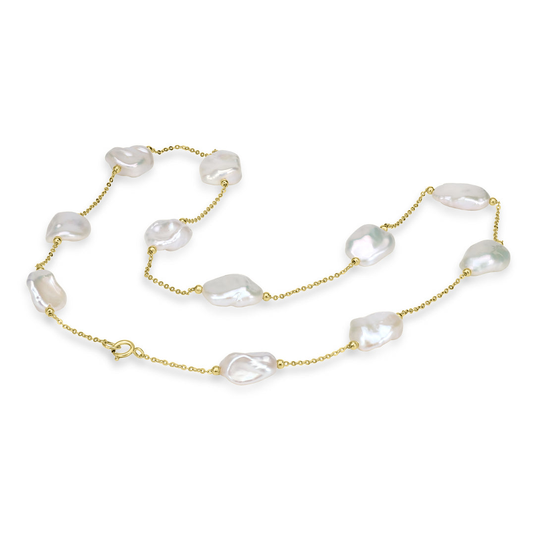 Pearl Beaded Station Necklace in 18K YG