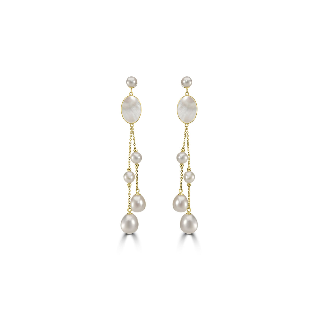 Pearl Beaded Tassel Earring in 18K YG