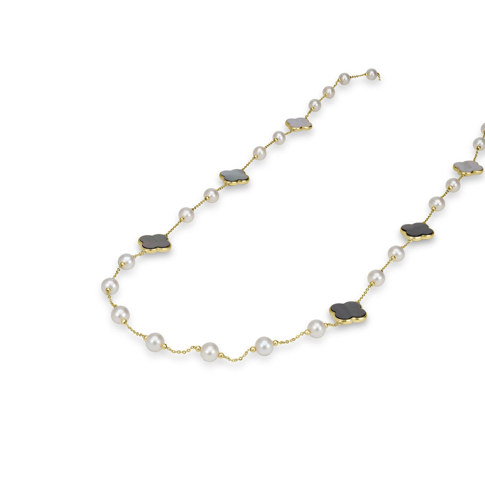 Pearl Beaded Station Necklace in 18K YG
