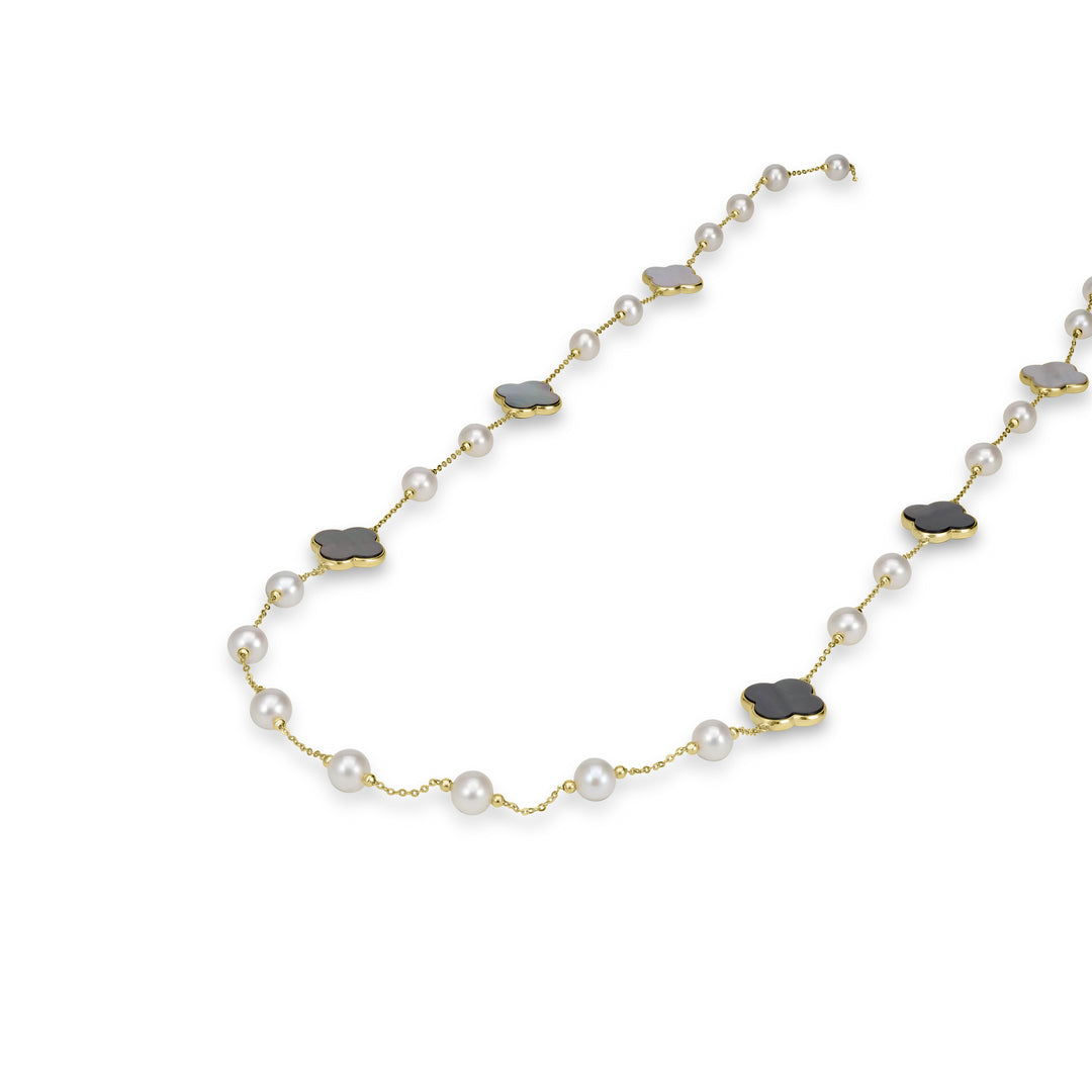 Pearl Beaded Station Necklace in 18K YG
