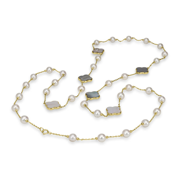 Pearl Beaded Station Necklace in 18K YG