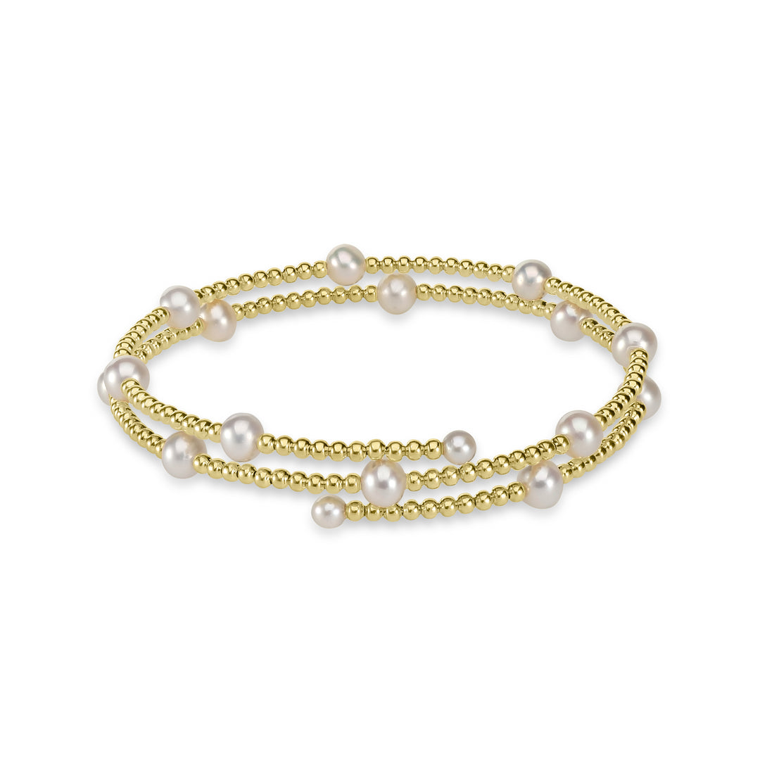Graceful Elegance: Women's Real Pearl Beaded Bracelet in 18K Yellow Gold
