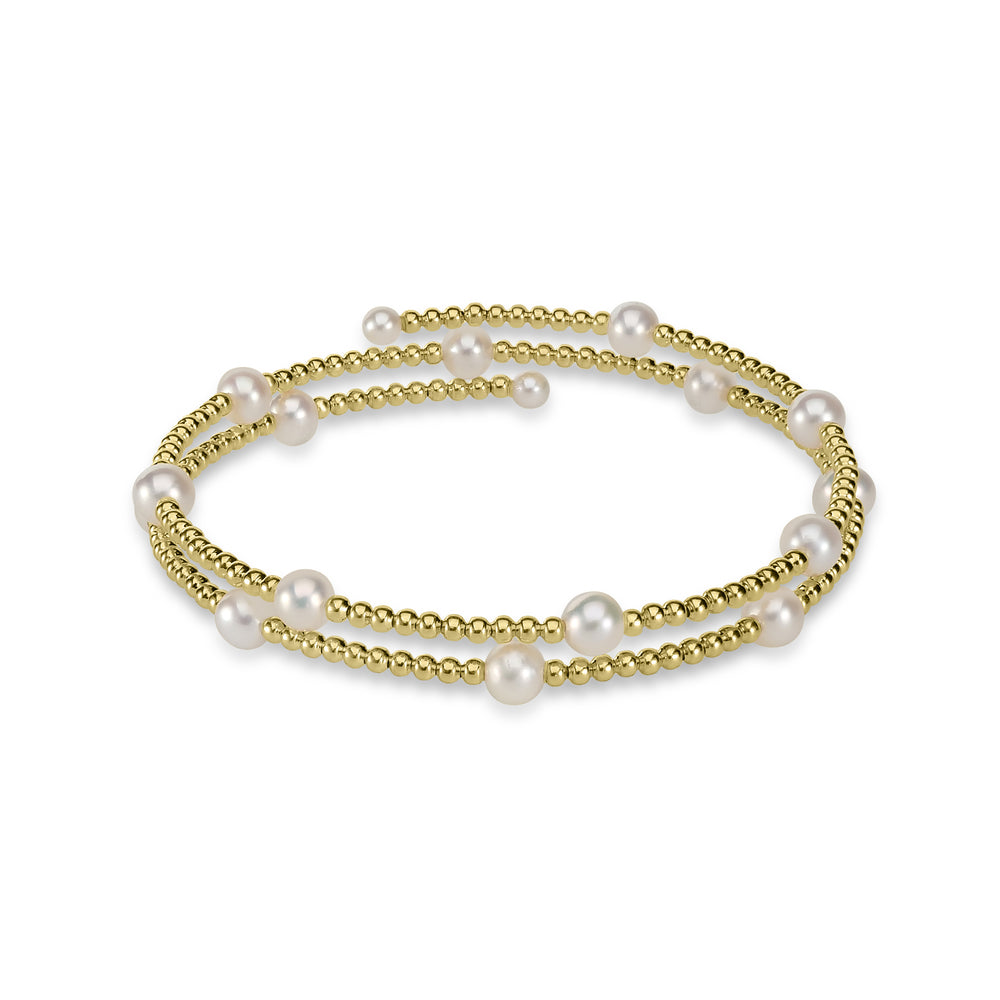 Graceful Elegance: Women's Real Pearl Beaded Bracelet in 18K Yellow Gold