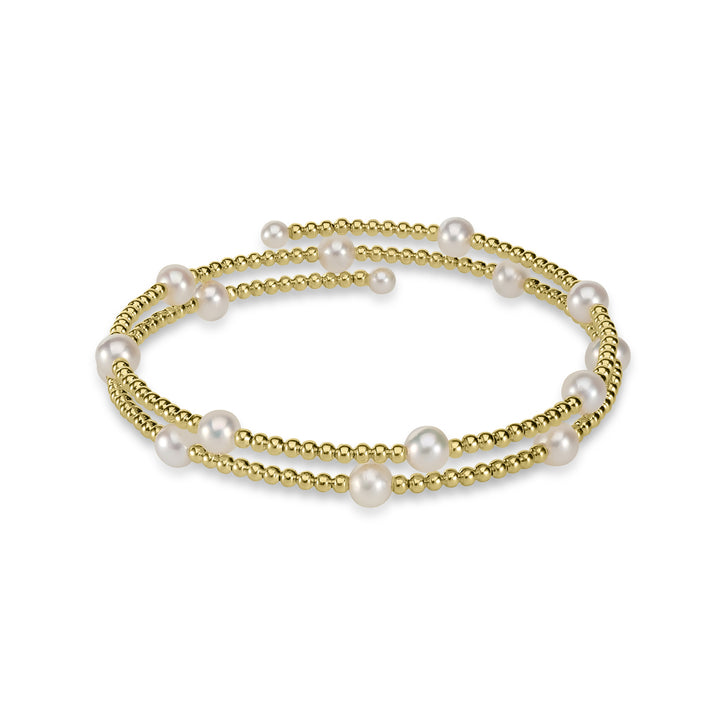 Graceful Elegance: Women's Real Pearl Beaded Bracelet in 18K Yellow Gold