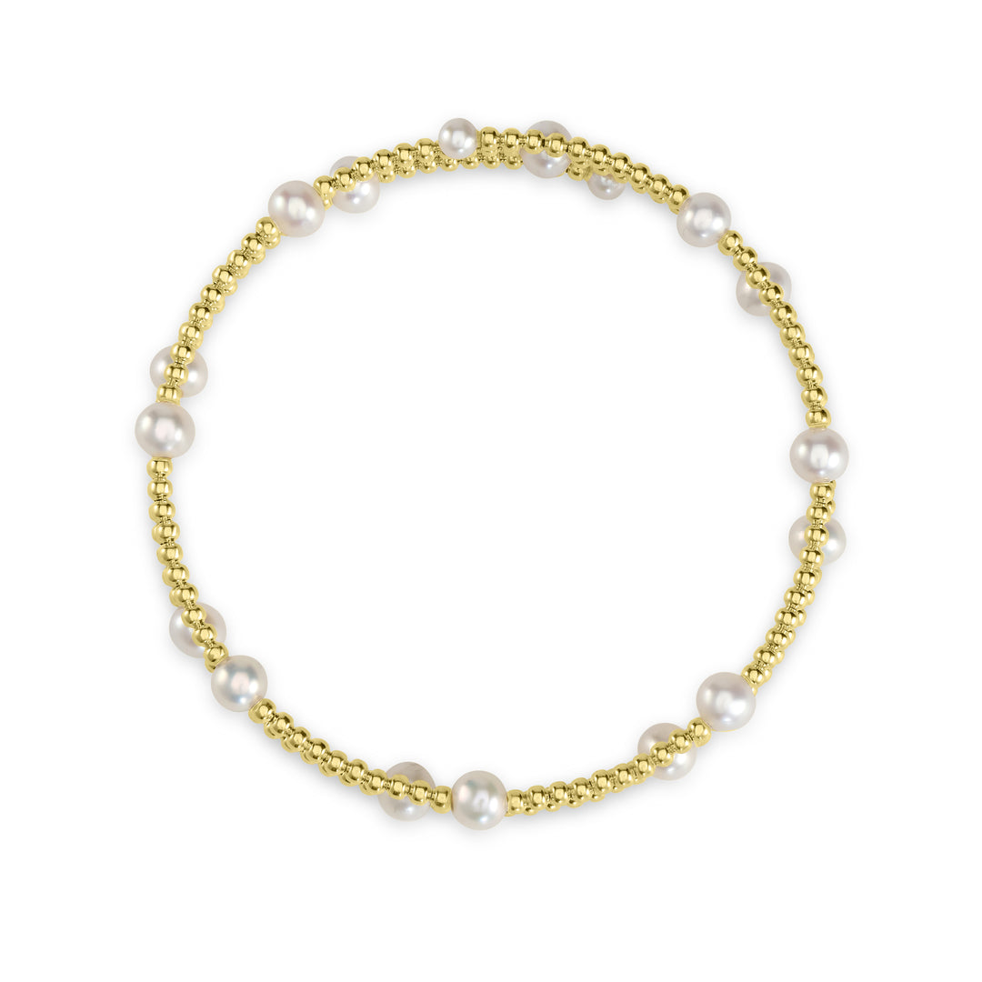 Graceful Elegance: Women's Real Pearl Beaded Bracelet in 18K Yellow Gold