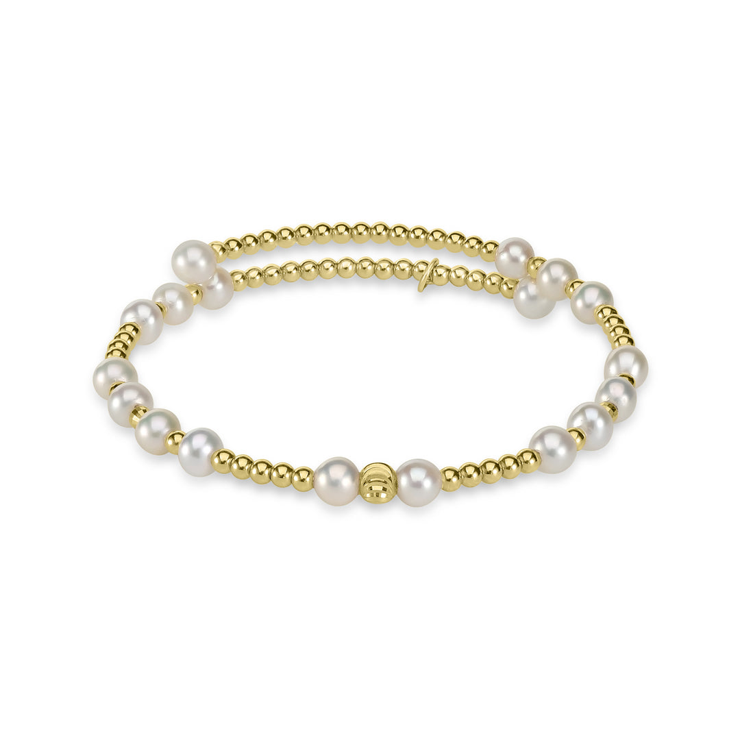 Pearl Beaded Flex Bangle in 18K YG