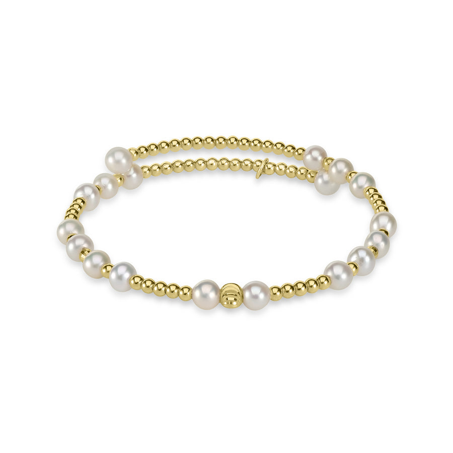 Pearl Beaded Flex Bangle in 18K YG