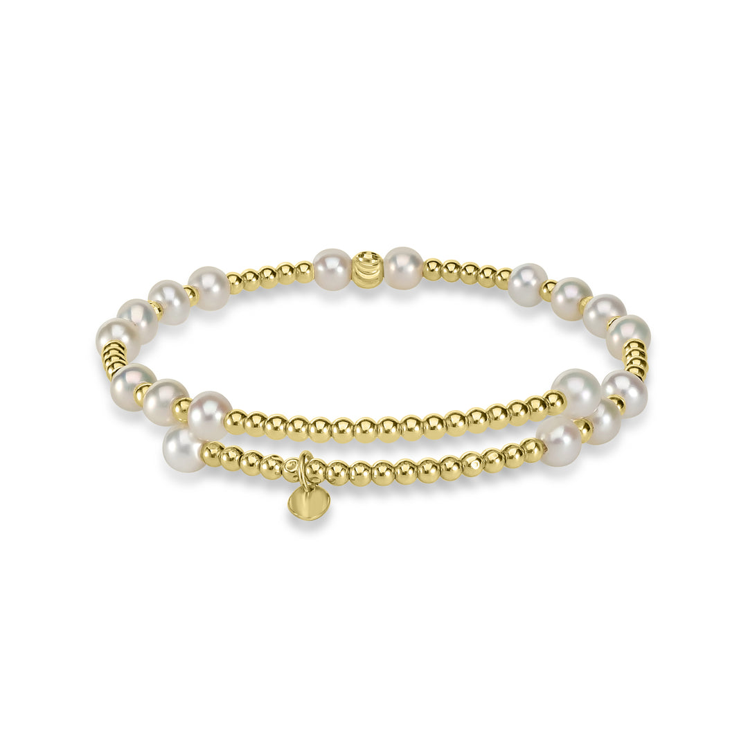 Pearl Beaded Flex Bangle in 18K YG