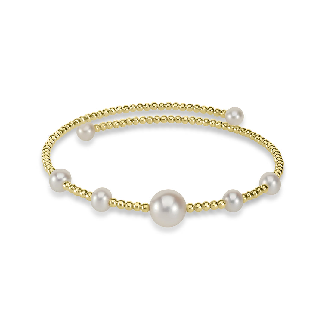 Pearl Beaded Flex Bangle in 18K YG