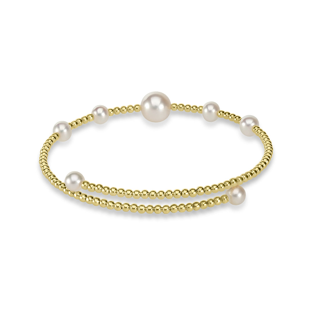 Pearl Beaded Flex Bangle in 18K YG