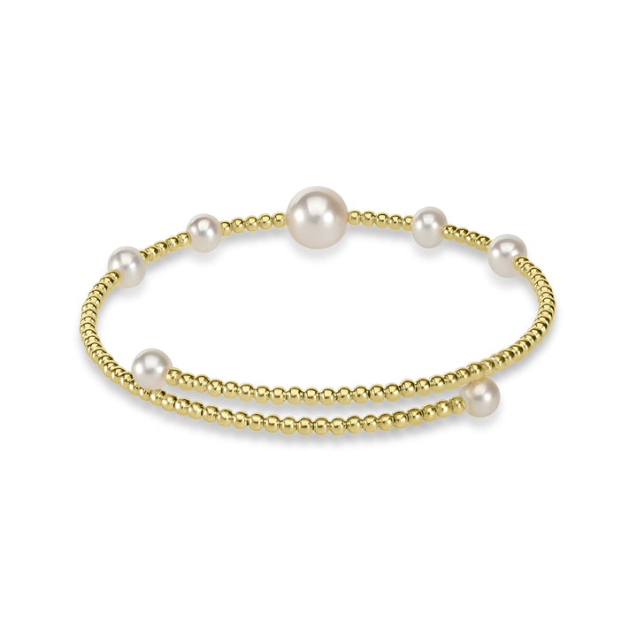 Pearl Beaded Flex Bangle in 18K YG