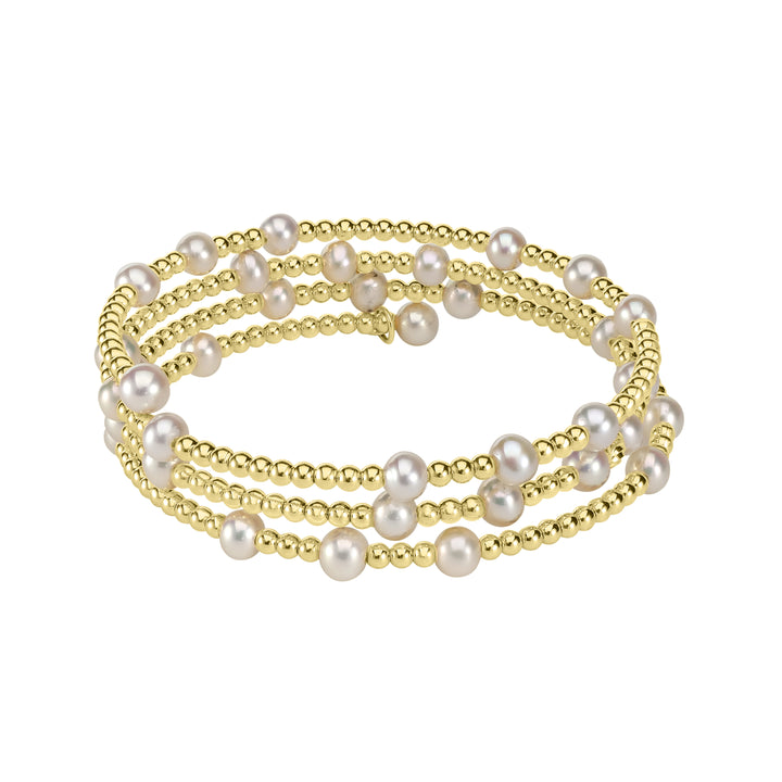 Bangles Brilliance: 18K Yellow Gold and Pearl Beaded Flex Bracelet