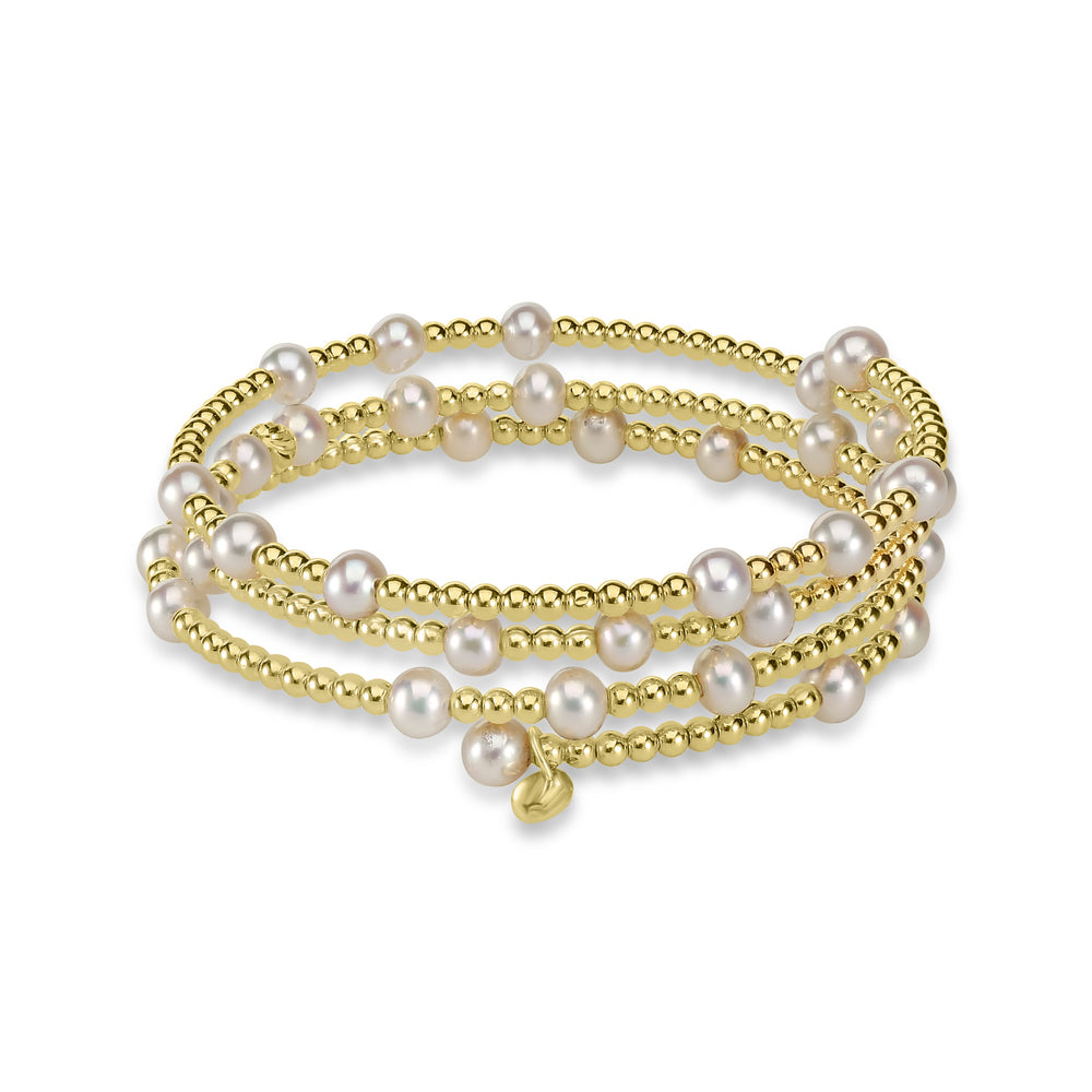 Bangles Brilliance: 18K Yellow Gold and Pearl Beaded Flex Bracelet