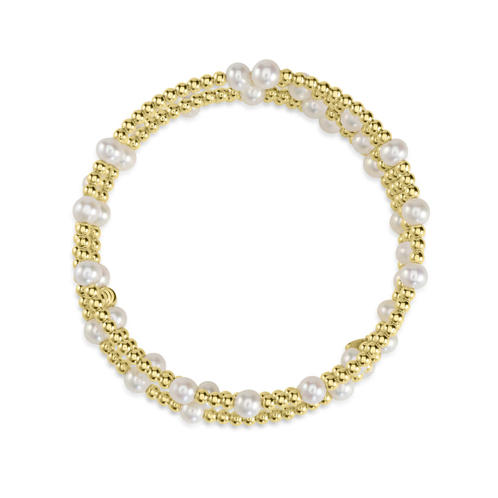 Bangles Brilliance: 18K Yellow Gold and Pearl Beaded Flex Bracelet