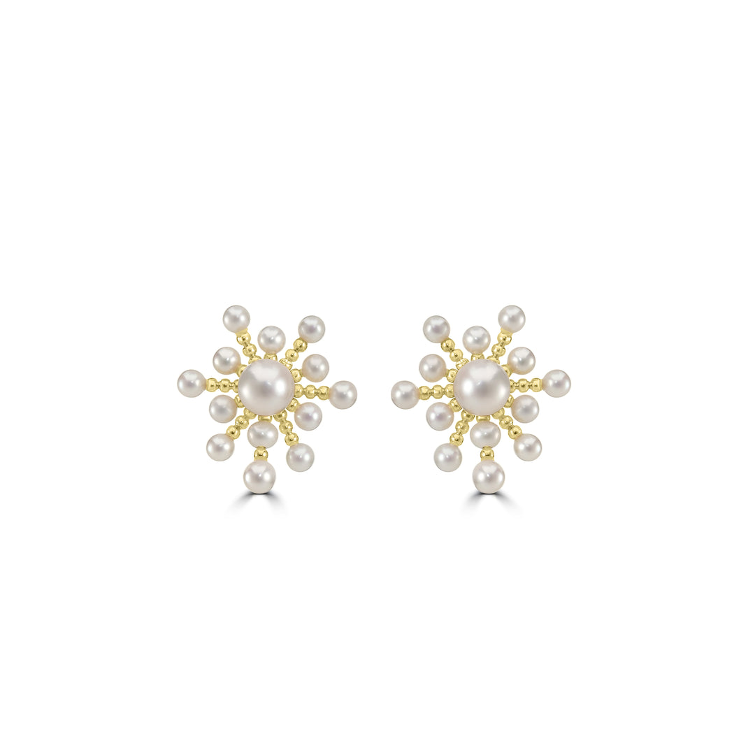 Pearl Beaded Stud Earring in 18K YG