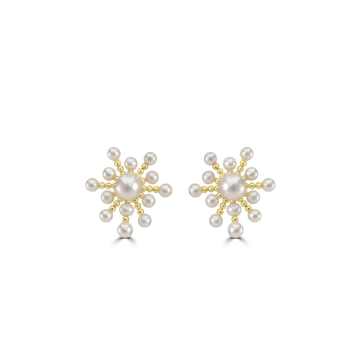Pearl Beaded Stud Earring in 18K YG