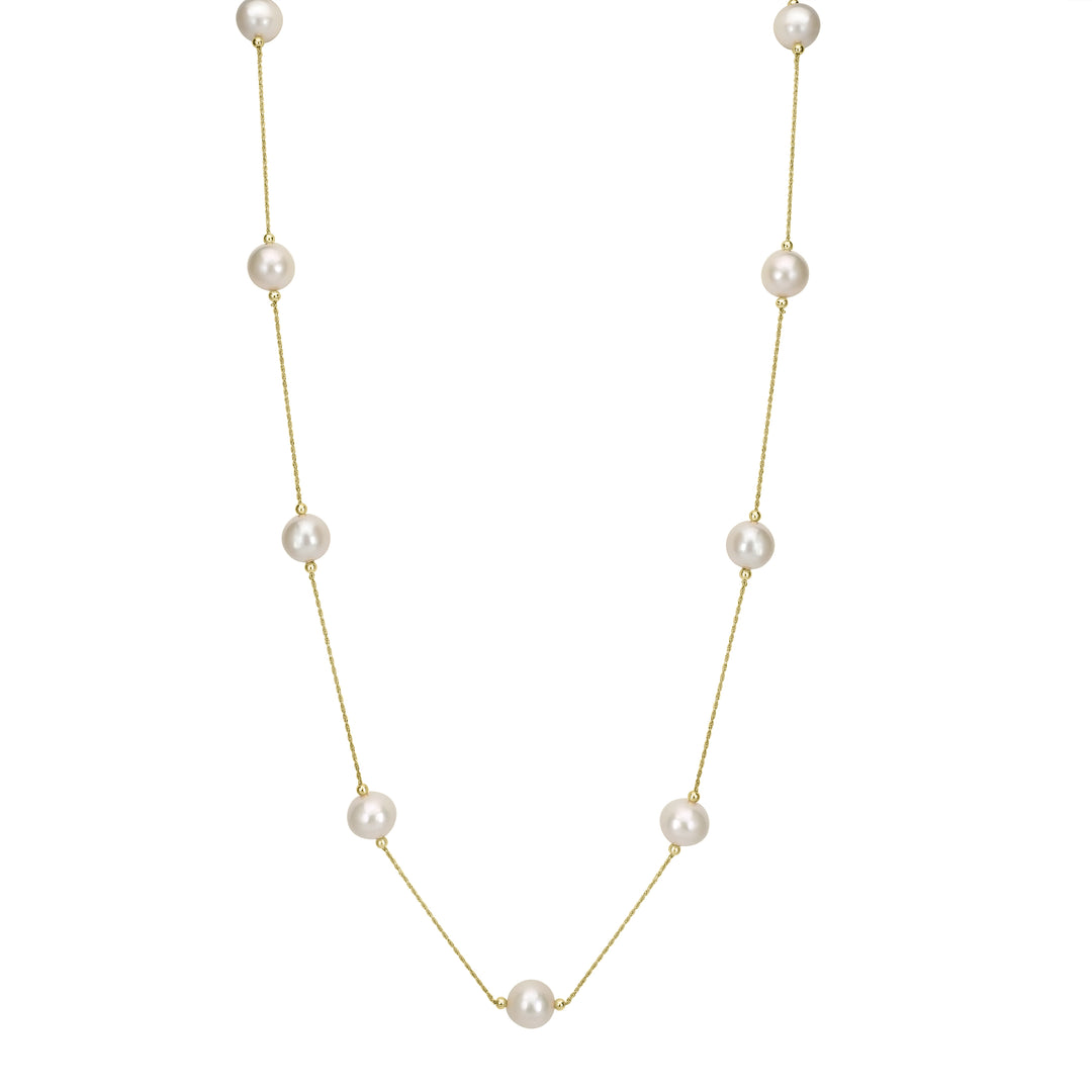 Pearl Beaded Station Necklace in 18K YG