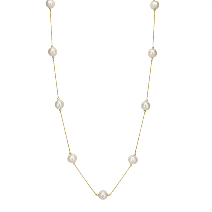 Pearl Beaded Station Necklace in 18K YG