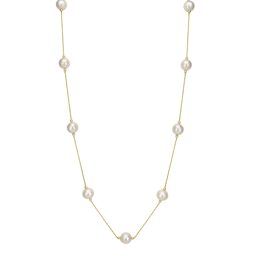 Pearl Beaded Station Necklace in 18K YG