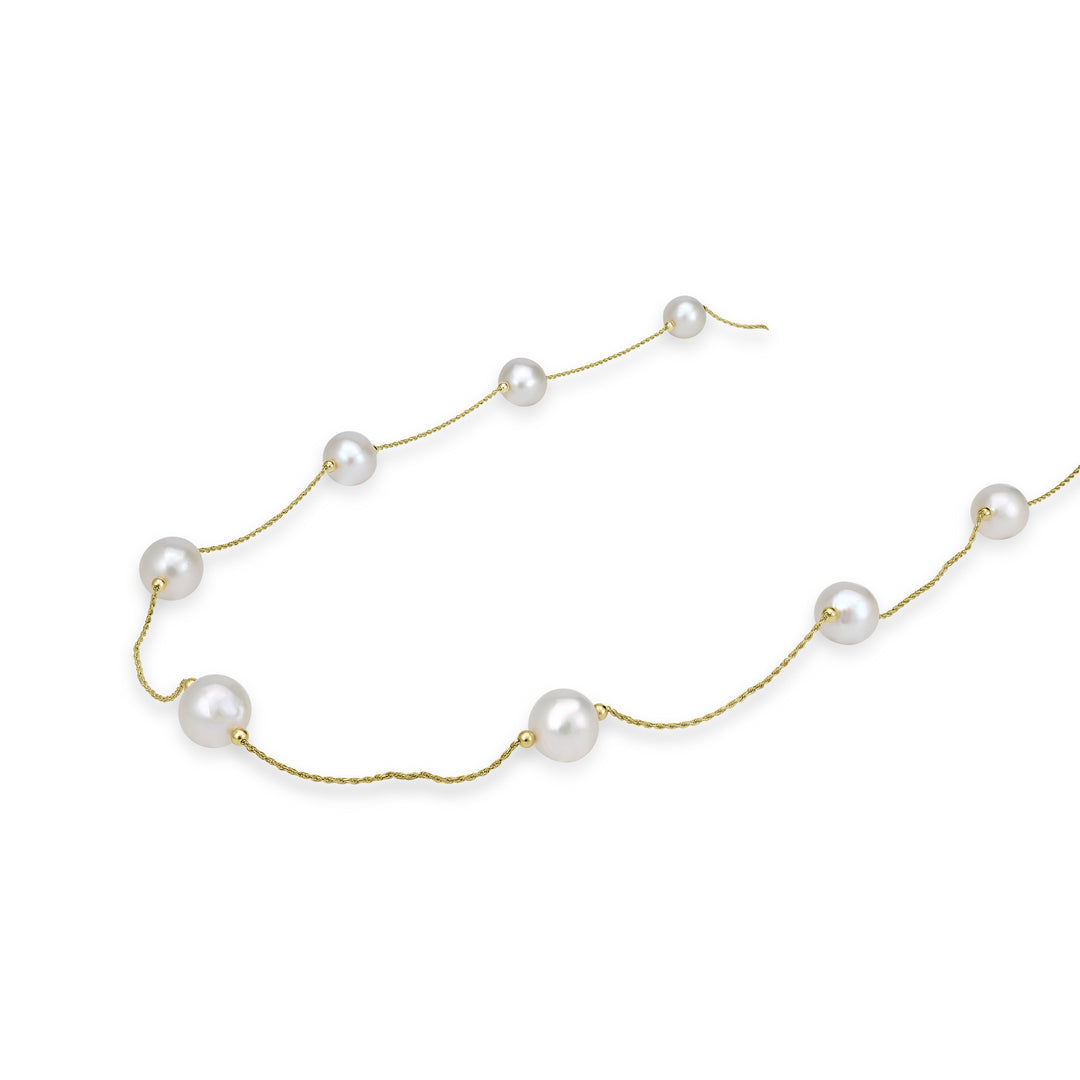 Pearl Beaded Station Necklace in 18K YG