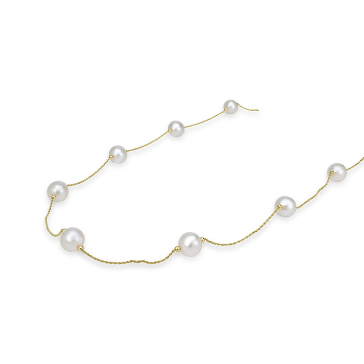 Pearl Beaded Station Necklace in 18K YG