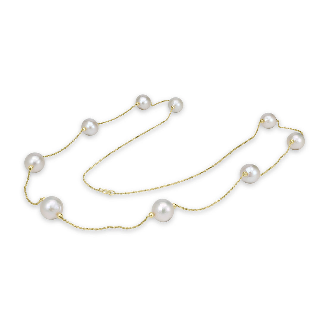 Pearl Beaded Station Necklace in 18K YG
