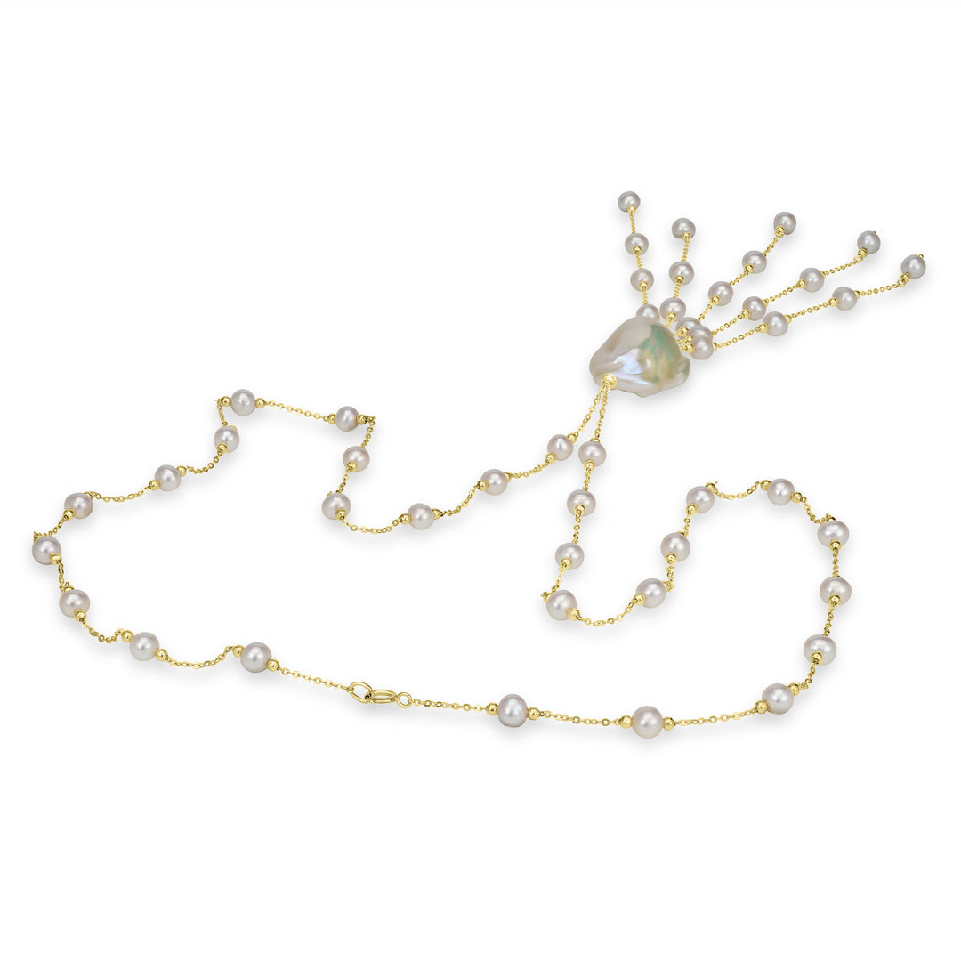 Pearl Beaded Tassel Necklace in 18K YG