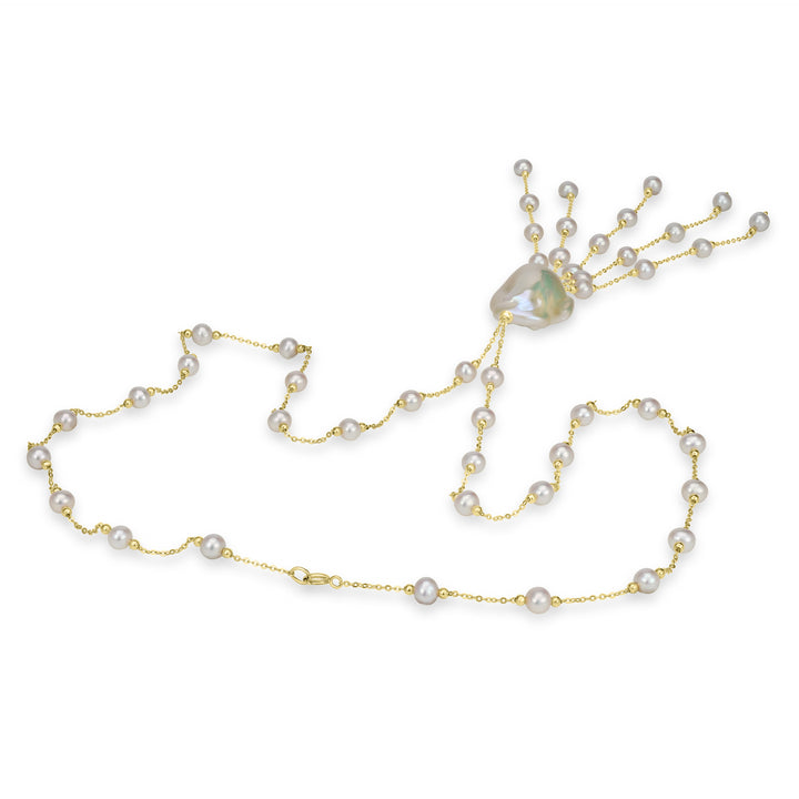 Pearl Beaded Tassel Necklace in 18K YG