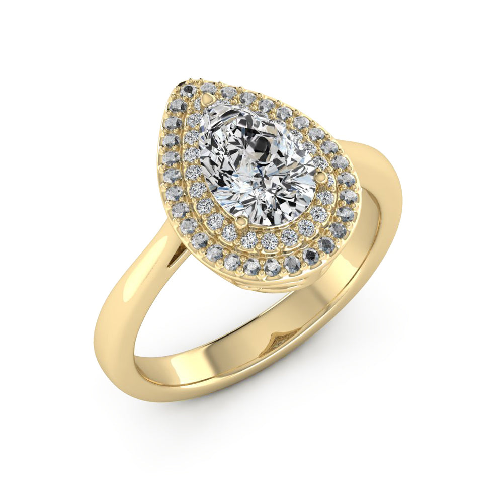 1.50 DEW Pear White Moissanite Halo Ring in 14K Gold