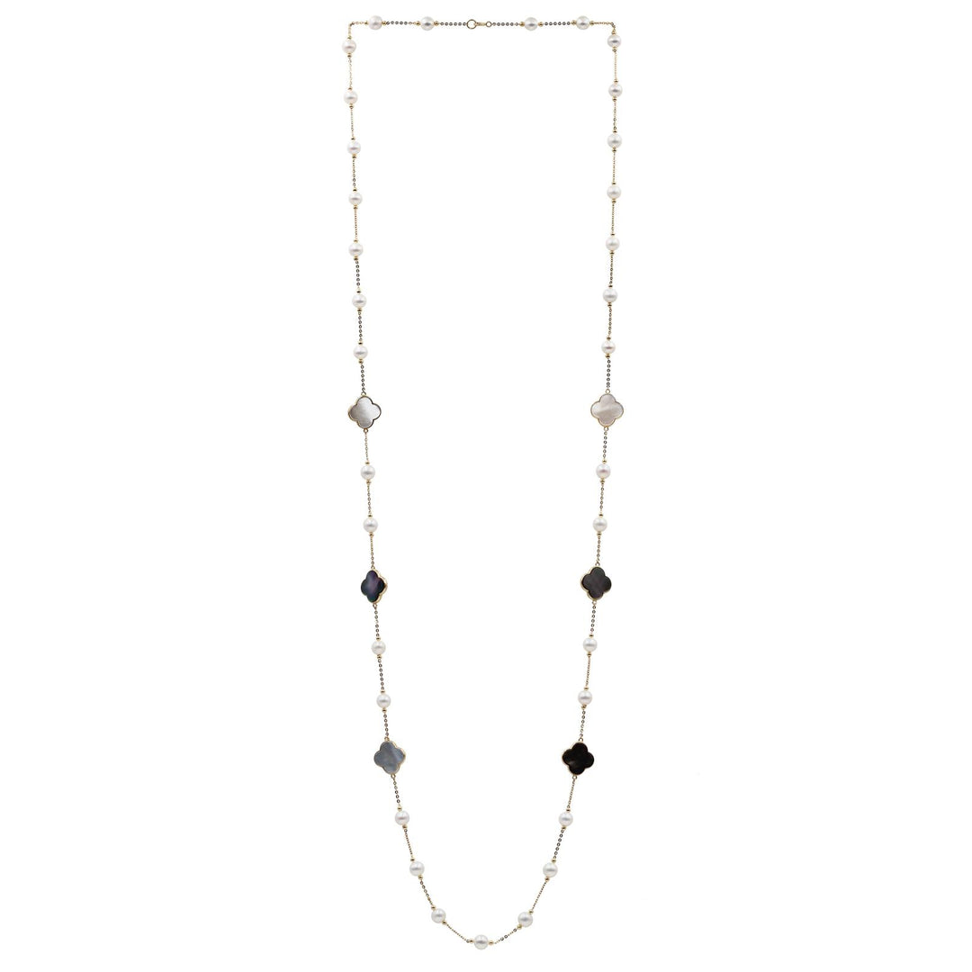 Pearl Beaded Station Necklace in 18K YG