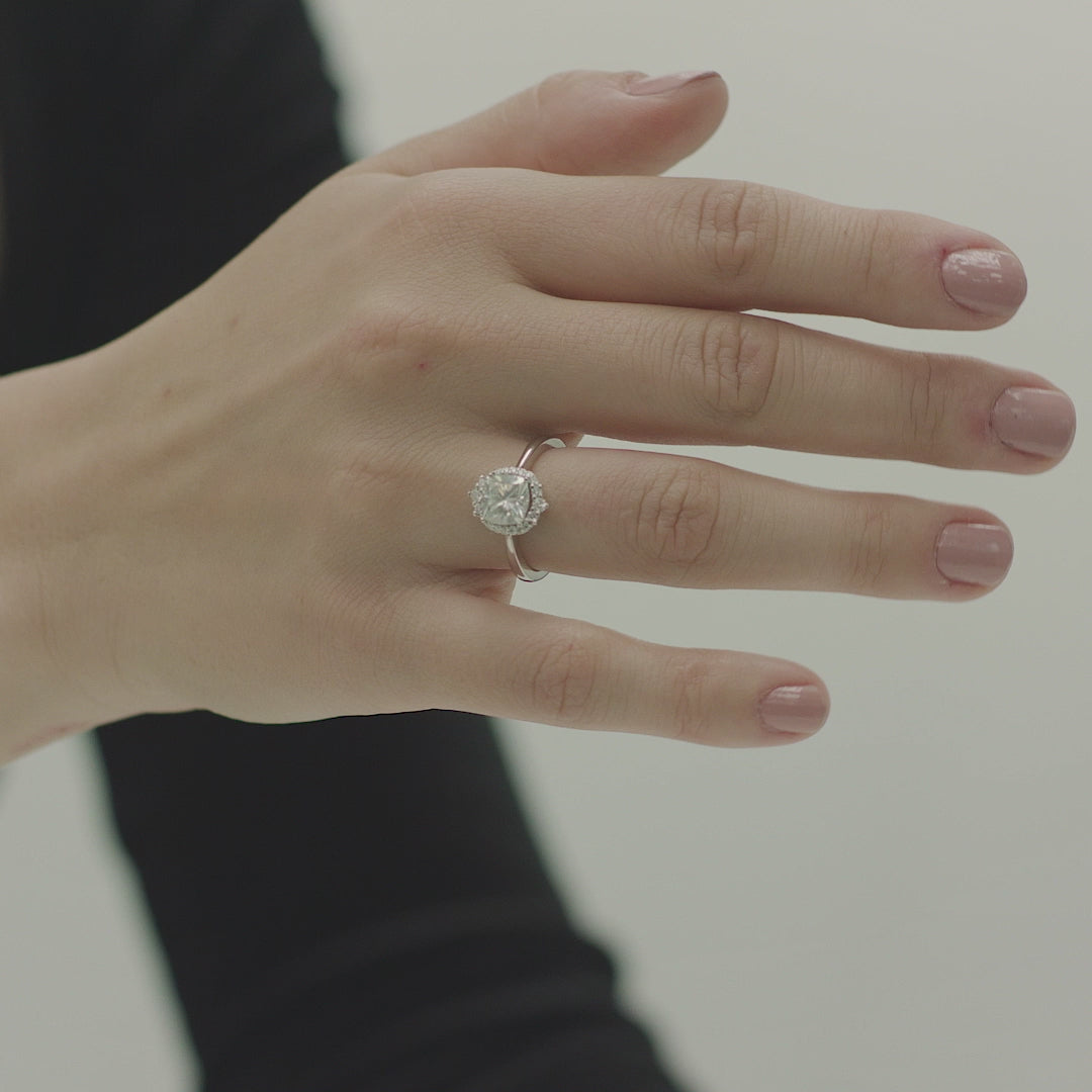 2.00 DEW Cushion White Moissanite Ring in 14K Gold