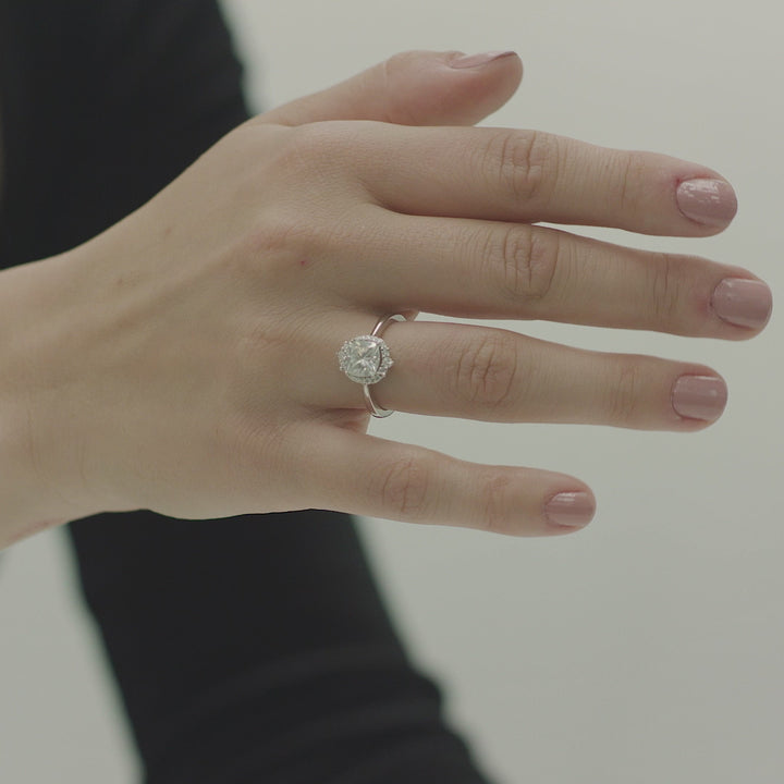 2.00 DEW Cushion White Moissanite Ring in 14K Gold