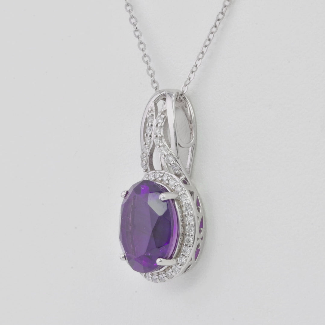 4.42 Cts Amethyst and White Diamond Pendant in 14K White Gold