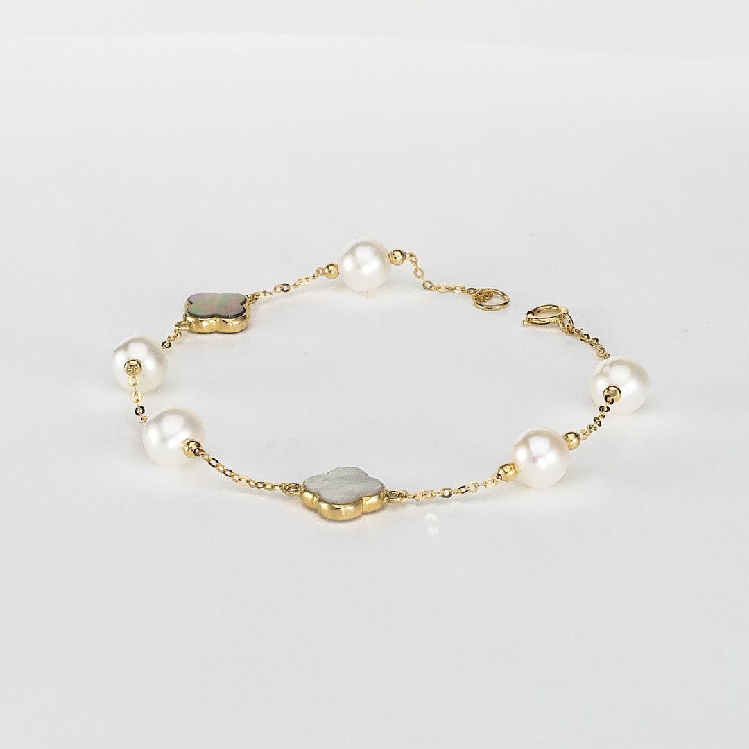 Pearl Beaded Station Bracelet in 18K YG