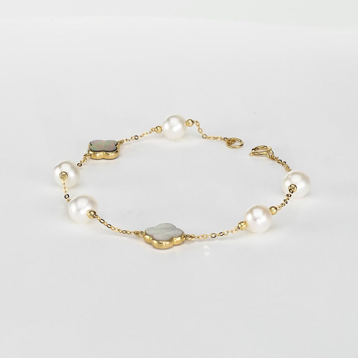 Pearl Beaded Station Bracelet in 18K YG