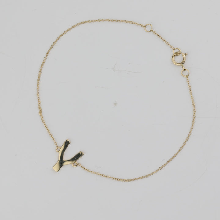 Wish Bone Charm Bracelet in 14K Yellow Gold