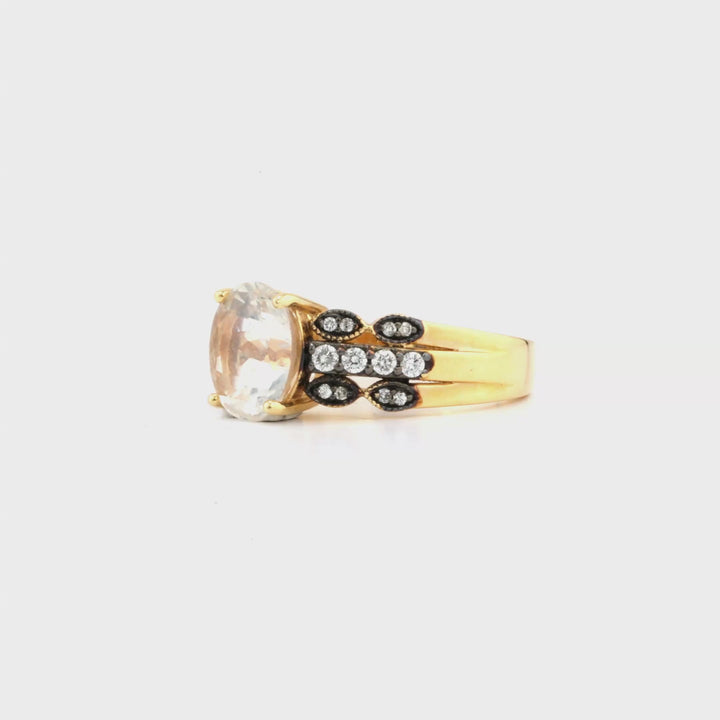 2.20 Cts Moonstone and White Diamond Ring in 14K Two Tone
