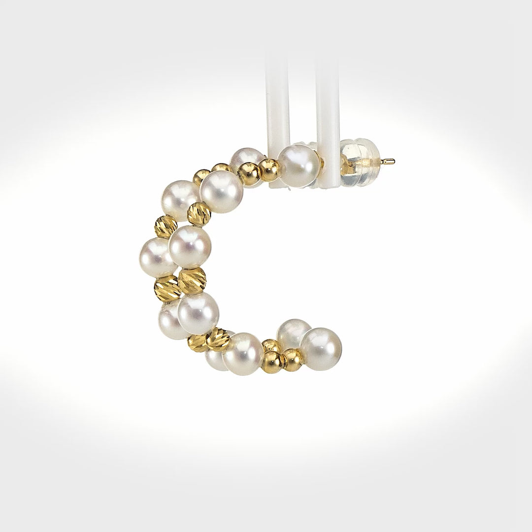 Pearl Beaded Hoop Earring in 18K YG