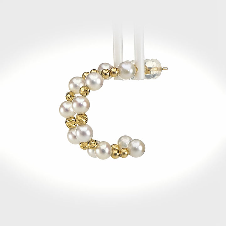 Pearl Beaded Hoop Earring in 18K YG