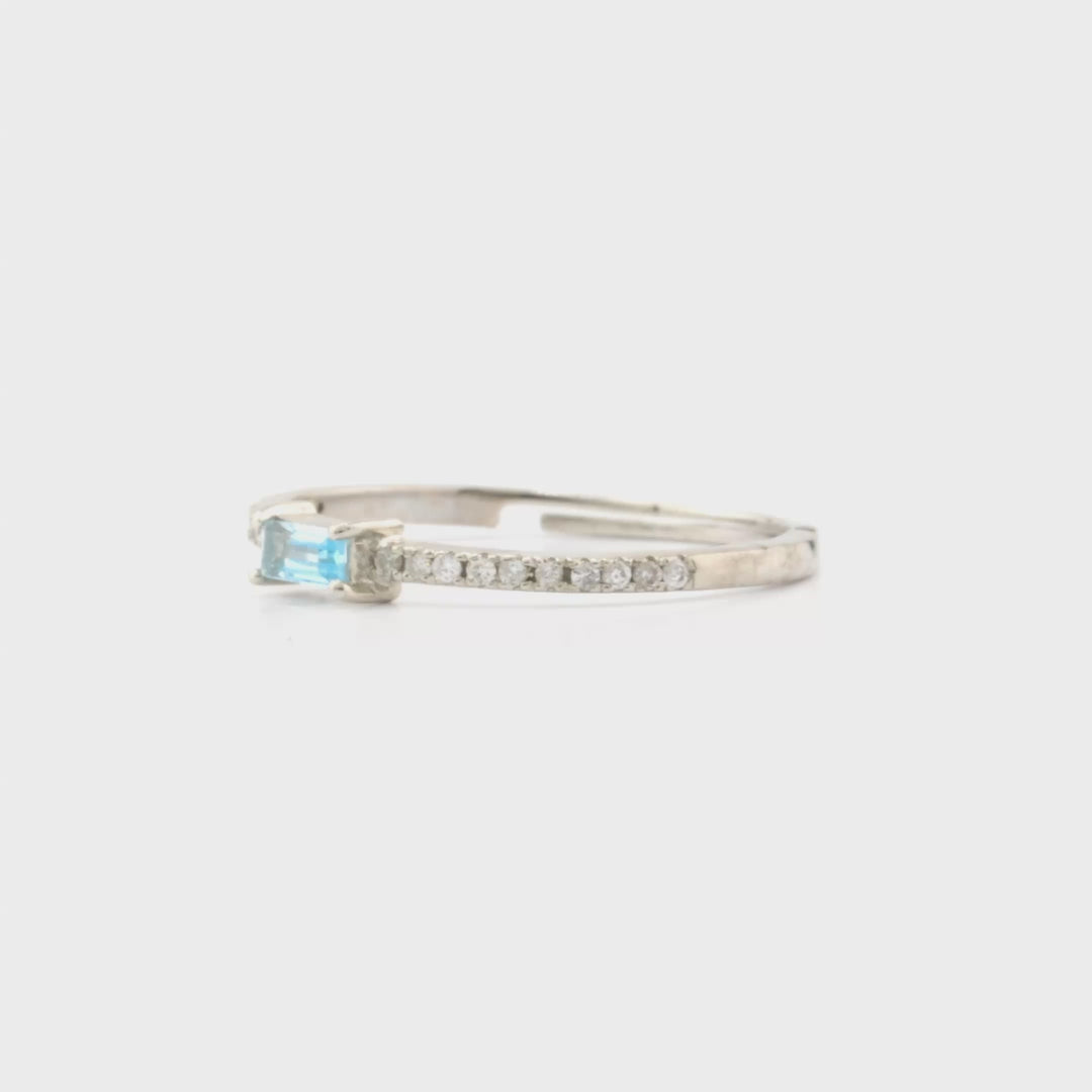 0.1 Cts Swiss Blue Topaz and White Diamond Ring in 14K White Gold