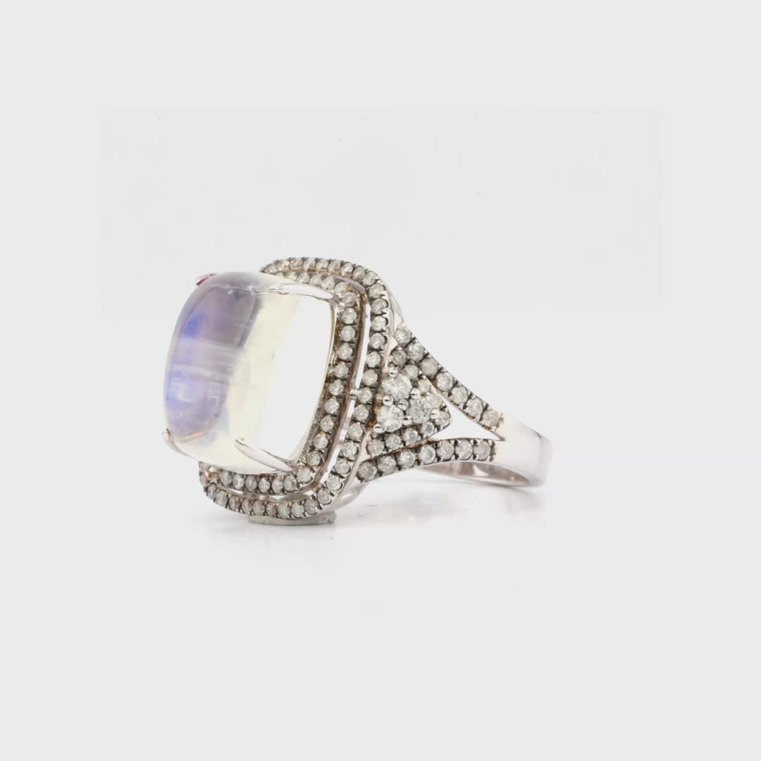 10.90 Cts Moonstone and White Diamond Ring in 18K Two Tone